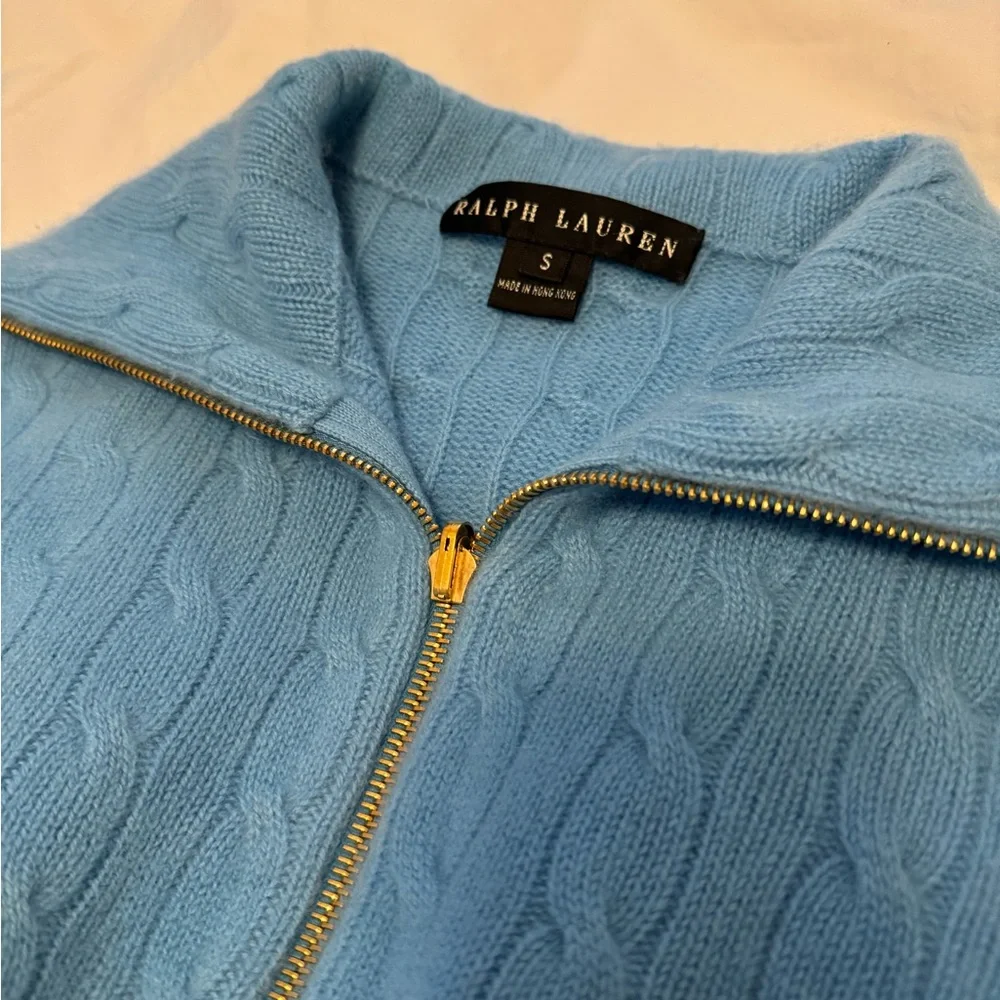 Ralph Lauren Light Blue Turtle Neck Zip Up Sweater - Picture 2 of 6